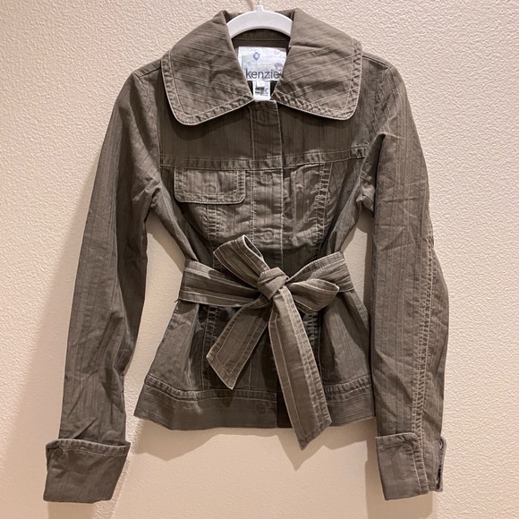 Kenzie y2k Khaki Olive Button Up Jacket with Tie Waist - Picture 6 of 8